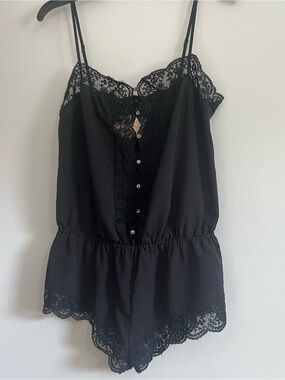 Black Lace Trim Romper